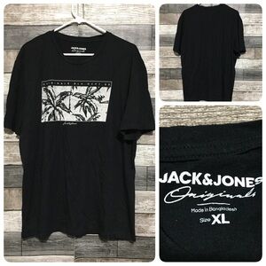 Jack & Jones Originals T Shirt Men’s XL Black Short Sleeve Lightweight Palm Tree